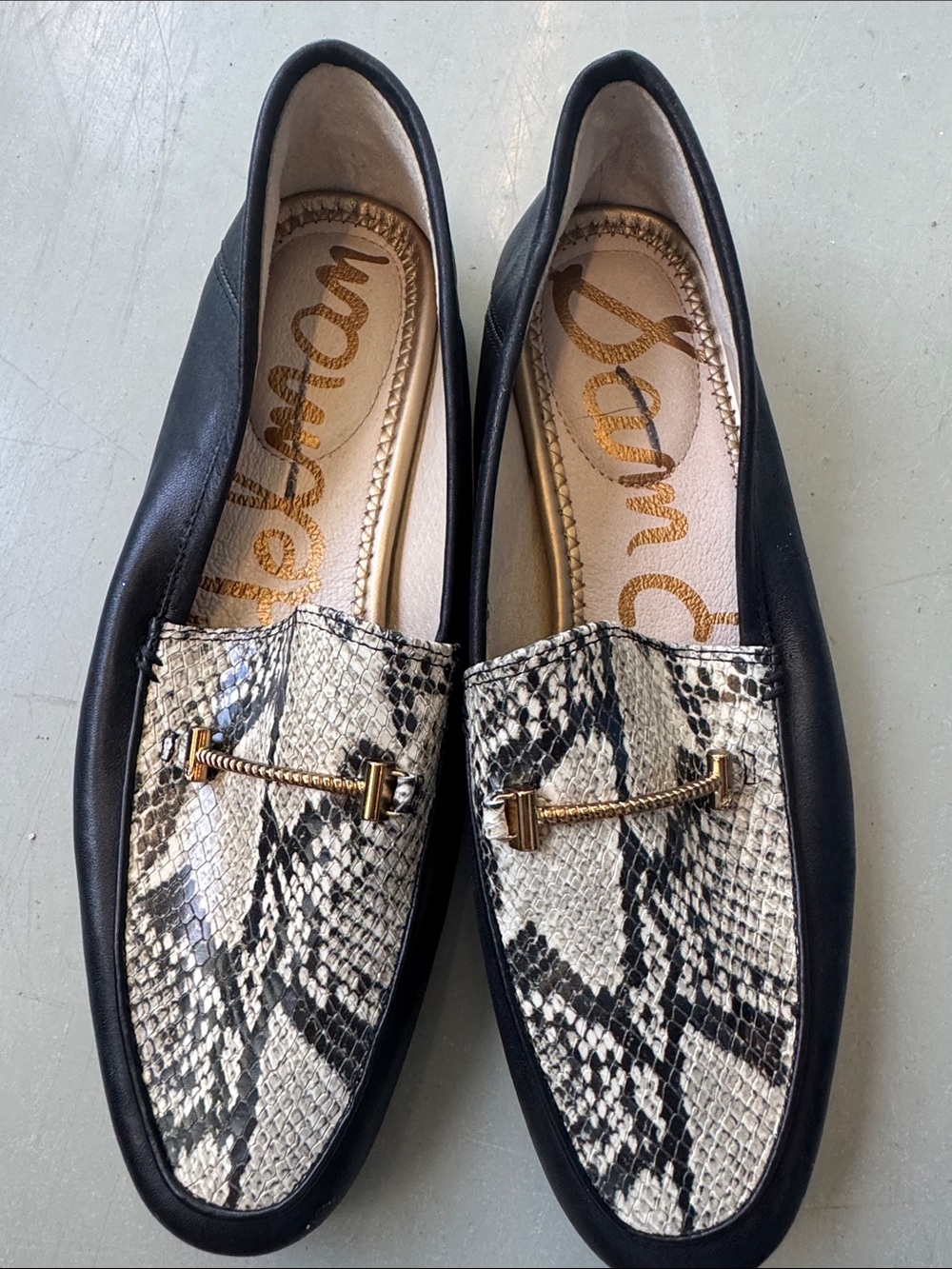 Sam Edelman Lior Black Leather Snakeskin Slip On Shoes Flats Loafers Size 7
